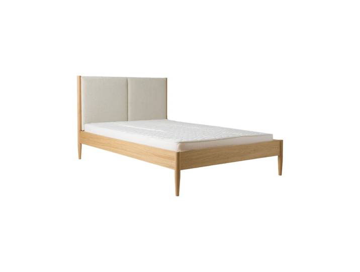 Lit effet bois avec tête de lit en tissu beige 160 x 200 cm