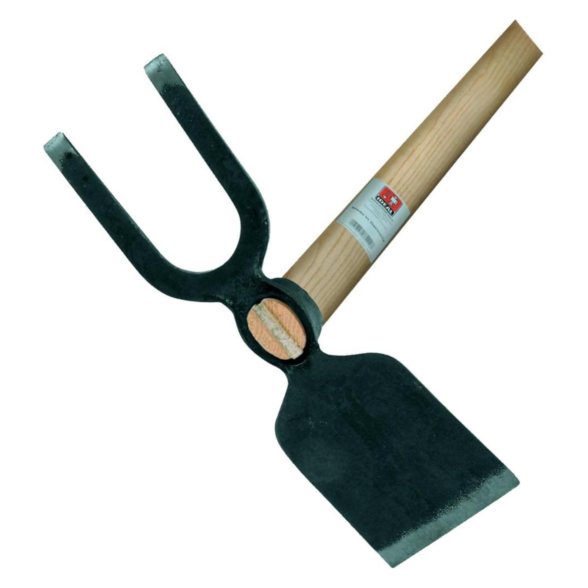 Idealspaten Gartenhacke mit Breitblatt 2 stumpfe Zinken geschmiedet ovales Auge Eschenstiel 135 cm (66720001)