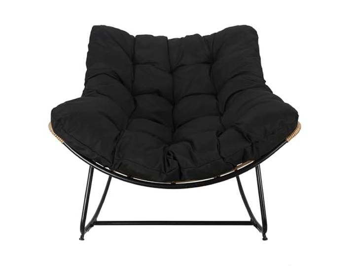 HOME DECO FACTORY Fauteuil de Jardin à Bascule Tulum en Fer Assise Œuf Noir Fer\, fauteuil de jardin à bascule Tulum\, assise œuf capitonnée\, jardin ou terrasse\, noir