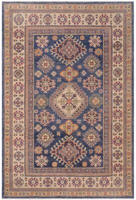 Treasured Knots Tribal Kazak Cael Blue/Beige Wool Rug - 4'0'' x 5'7''