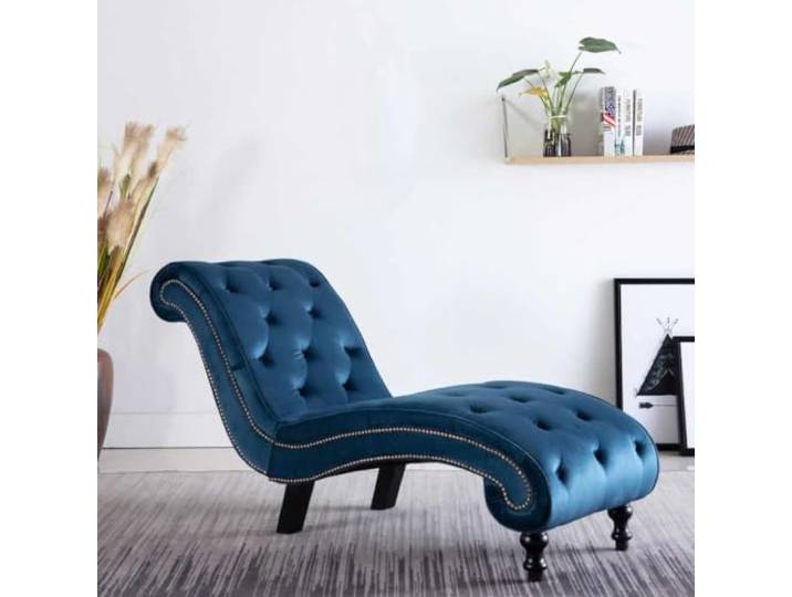 HGPOTUY Chaiselongue Blau Samt Mit Polsterung Und Knopfdesign Weicher Samt, ergonomisches Schwung-Design, Knopfpolsterung, dicke Polsterung, 110 kg Belastbarkeit