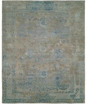 KALATY Modern Blue Hand-Knotted Wool & Viscose Area Rug