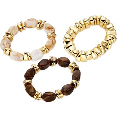 Armband Set "3er Set leicht flexible Armbänder durch Gummizug", gold (gelbgoldfarben, beige, braun), ANISTON JEWELRY & WATCHES, Armbänder, Damen, 19cm, Kunststoff