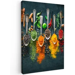 LEINWANDBILD Kräuter - Gewürze - Löffel Wanddeko 40x60 cm