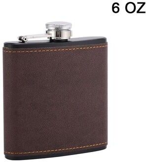 Inspired Living Brown Leather Hip Flask For Whiskey, Portable Stainless Steel Flask In 6oz Or 8oz 6oz Brown