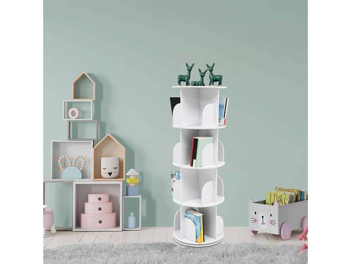 Étagère à livres rotative à 4 niveaux CNCEST, présentoir à 360 degrés, bibliothèque sur pied, étagère de rangement multifonctionnelle, organisateur de livres