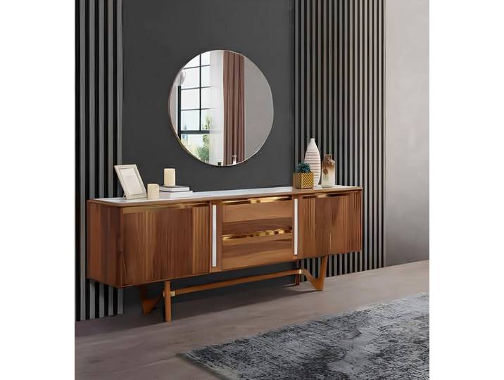 JVmoebel Sideboard Italienisches Mobiliar: Holz Kommode in Braun mit Spiegel, Made in Europa