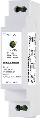 Basetech BT-2250247 Hutschienen-Netzteil (DIN-Rail) 12V 1.25A 15W Anzahl Ausgänge:1 x Inhalt 1St.