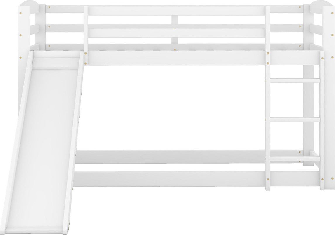 Etagenbett(90x200cm,Weiss)Kinderbett mit Rutsche, Massivholzrahmen,einfache Montage
