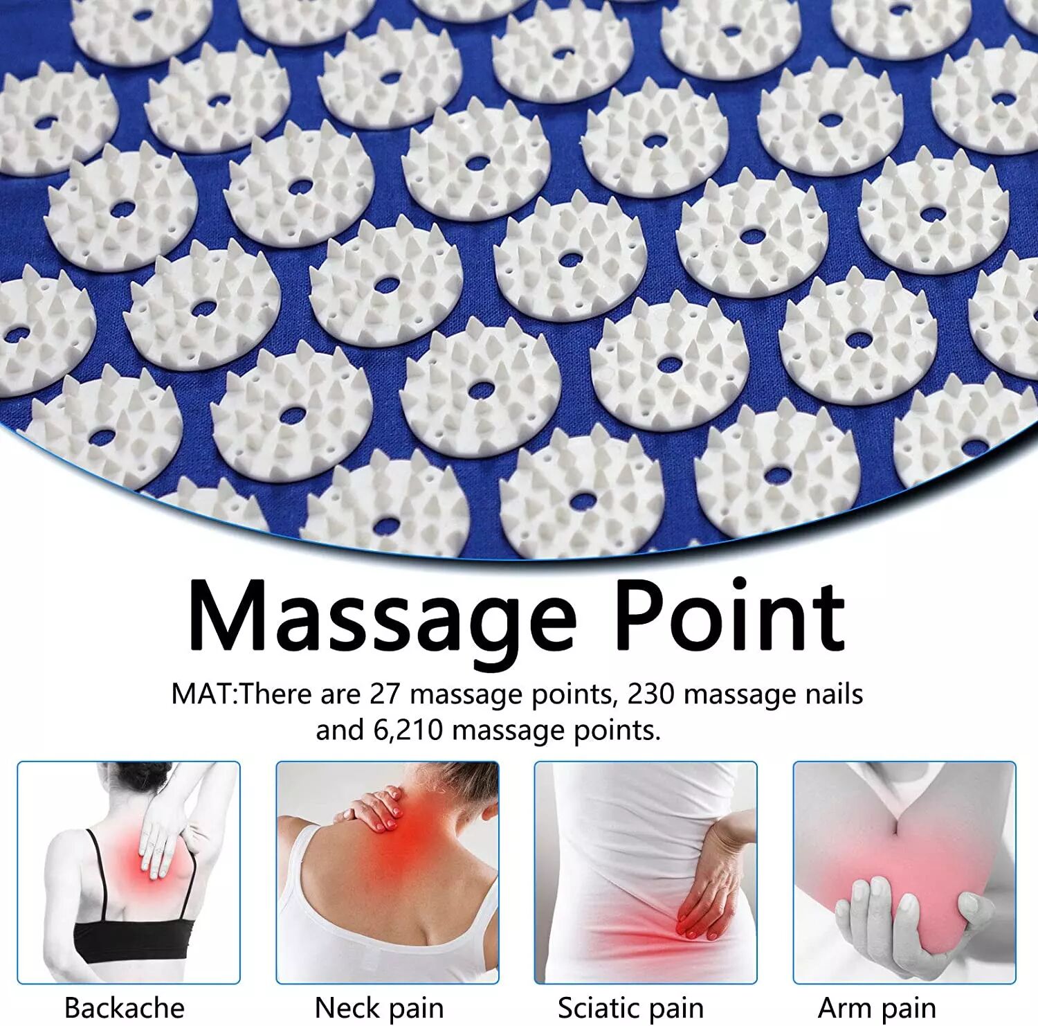 INF Tapis à ongles avec oreiller pour massage et relaxation Bleu