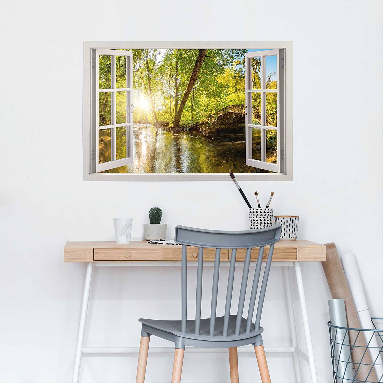 home24 Poster Zon in Bos, Groen, Papier, 61 x 92 cm