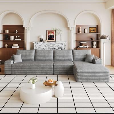 TOP_RATED L-Shaped Sectional Sofa with Reclining Backrest Modern Corduroy