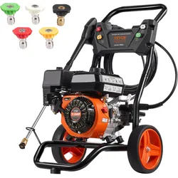 VEVOR Benzin-Hochdruckreiniger, 3400 PSI 2,6 GPM, Terrassenreinger 10 L/min mit Aluminiumpumpe, Hochdruckpistole & Verlängerungsstab, 5-Düsen-Set, für Autos, Zäune, Häuser, Terrassen, vertikal