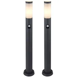 2er Set LED Garten Steh Lampen Bewegungsmelder Außen Beleuchtung Edelstahl Stand Leuchten grau