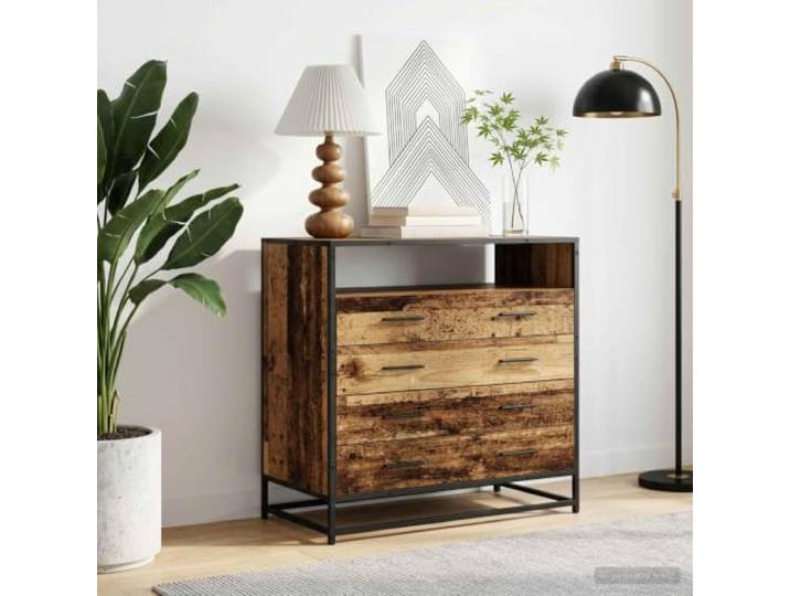 HKQWPBF Schubladenschrank 4-Schublade Altholz 70 x 41 x 83,5 cm 4 Schubladen, Stangengriffe, umkehrbare Tür, Holzwerkstoff, wandmontierbar, rechteckig