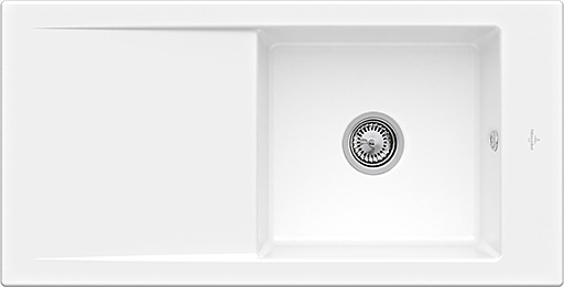 Villeroy und Boch Timeline 60 Flat Flächenbündige Spüle 67902FKG mit Ablaufgarnitur und Exzenterbetätigung, Snow White