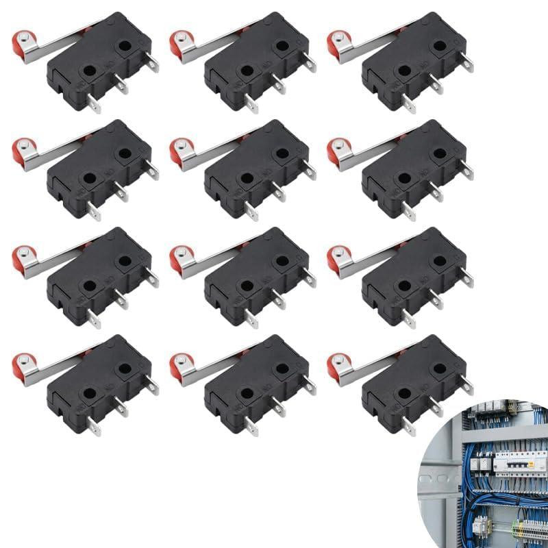 Dripio 12 stuks microschakelaars met rolhendel, kunststof, SPDT, 250 V, 5 A