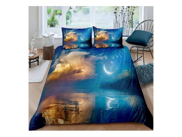 LuxusKollektion Kinderbettwäsche Bettwäsche 135x200 Mond Sternenhimmel 2tlg