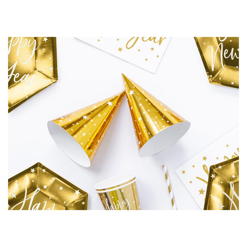 Partydeco Party hats Stars, gold, 16cm (1 pkt / 6 pc.) (6 Stk.) (CPP20)