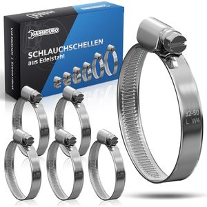 GARSIDURO Schlauchschelle SGS-W4-032050-10, Klasse W4, Set, Ø 32 - 50 mm, mit Schneckengewinde, Edelstahl, 10 Stück