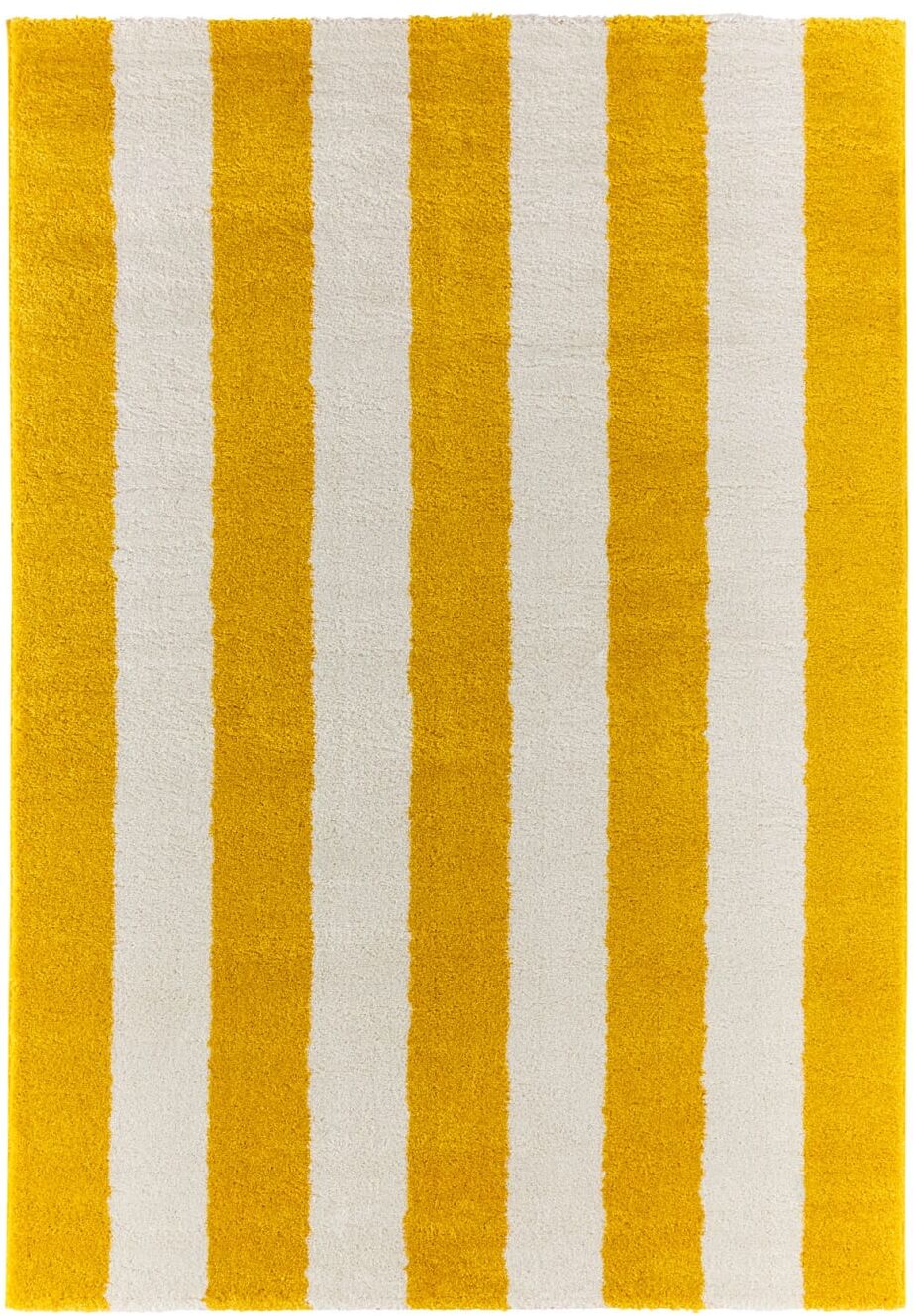Nazar Tapis jaune et blanc à rayures - 120x160 cm Jaune 160x2x120cm