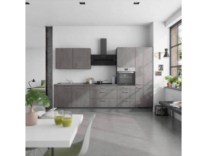 Küchenleerblock, Grau, 330 cm, Metall, 6 Schubladen, Soft-Close, Nobilia