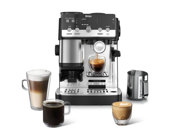 Ninja Luxe Café Mini 2-in-1 Kaffeemaschine mit manuellem Milchsystem Smarte Mini Siebträgermaschine, integ. Waage & Mahlwerk, 60 Mahlgrade & manuelles Michsystem - ES301EU
