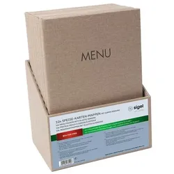Sigel 10x Speisekarten-Mappe beige MENU SM208 DIN A4 mit Gummi-Bindung beige, 24x34 cm