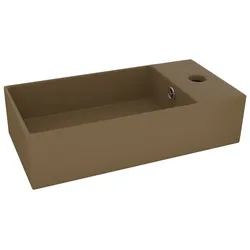 Helloshop26 - Waschbecken mit Überlauf Aufsatzwaschbecken Badezimmer-/Küchen-/Wohnraumausstattung 48 x 25 cm matte cremefarbene 02_0002738