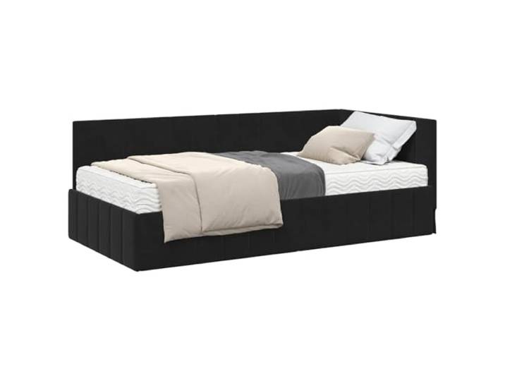 PUGYNBK Eckbettgestell mit Matratze, 2 Stück, Schwarz, Samt Weicher Samt, behandeltes Holz, mittlere Schaumstoffmatratze, ergonomisches Kopfteil, modernes Design
