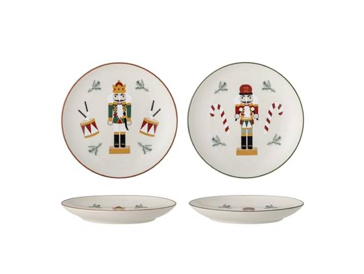 Bloomingville Lot de 2 assiettes de table Jolly avec décoration soldat casse-noisette Noël en grès Ø16 cm