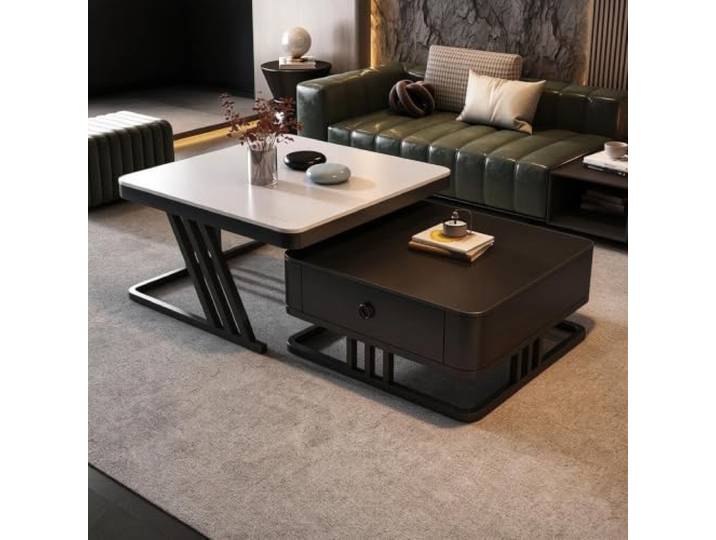 HLDJYLZS Couchtisch mit Sintersteinplatte, Italienischer Wabi-Sabi-Stil Sinterstein-Tischplatte, modernes italienisches Design, Wabi-Sabi-Stil, minimalistischer Look, Möbel für kleine Räume