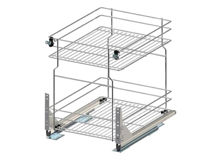 woplus - Schrankauszug Küche mit Softclose [600mm] Auszug Küchenschrank mit 2 Etage Unterschrankauszug Chrome Vollauszug Bodenmontage Küchenschrank Organizer Ausziehbar