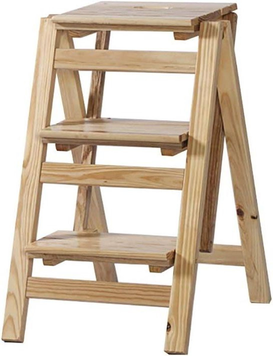 Multifunctionele houten vouwladder kruk met drie treden voor huishoudelijk gebruik
