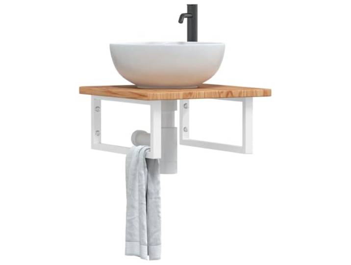 KTHLBRH Waschtischplatte mit Stahlhalterung Massivholz Eiche Schweberegal Stahlhalterung, Massivholz Eiche, Wandmontage, nicht vorgebohrt, Handtuchaufhängung, modernes Design