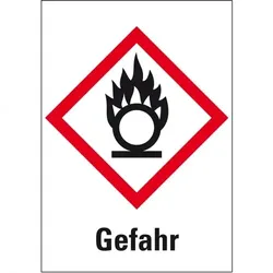 König Werbeanlagen Dreifke® Aufkleber I Gefahrensymbol Flamme über Kreis GHS 03, Gefahr, Folie, 74x105mm, GHS-Verordnung