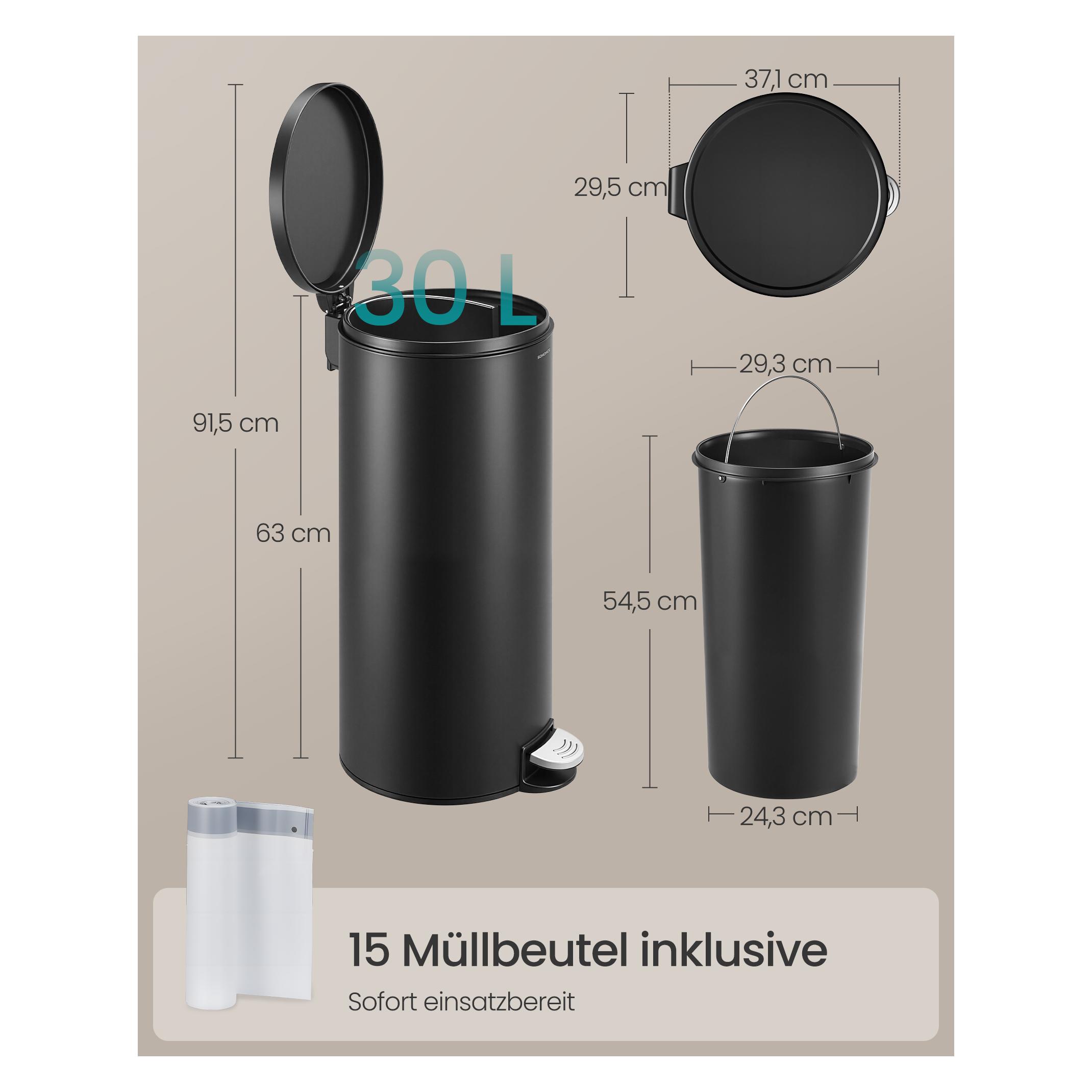 Songmics Mülleimer rund 30 L mit Pedal herausnehmbarer Inneneimer (30 l) (LTB031BZ02)