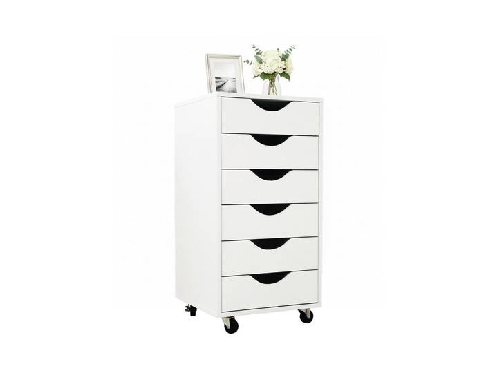 Relaxdays Rollcontainer Weiß 6 Schubladen MDF 78 cm, Holzwerkstoff, Kunststoff, 40x78x40 cm, Büromöbel, Container