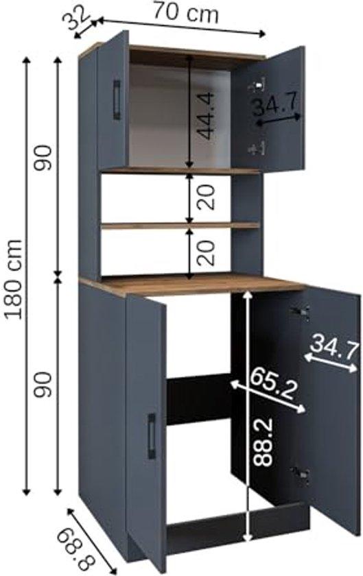 Famanu Waschküchenschrank mit Oberschrank - 70 x 180 x 69 cm - Antrazit Eiche