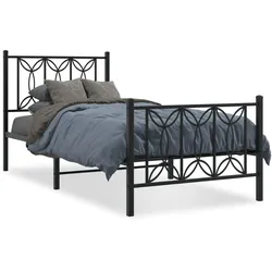 vidaXL Bettgestell mit Kopf- und Fußteil Metall Schwarz 90x200 cm