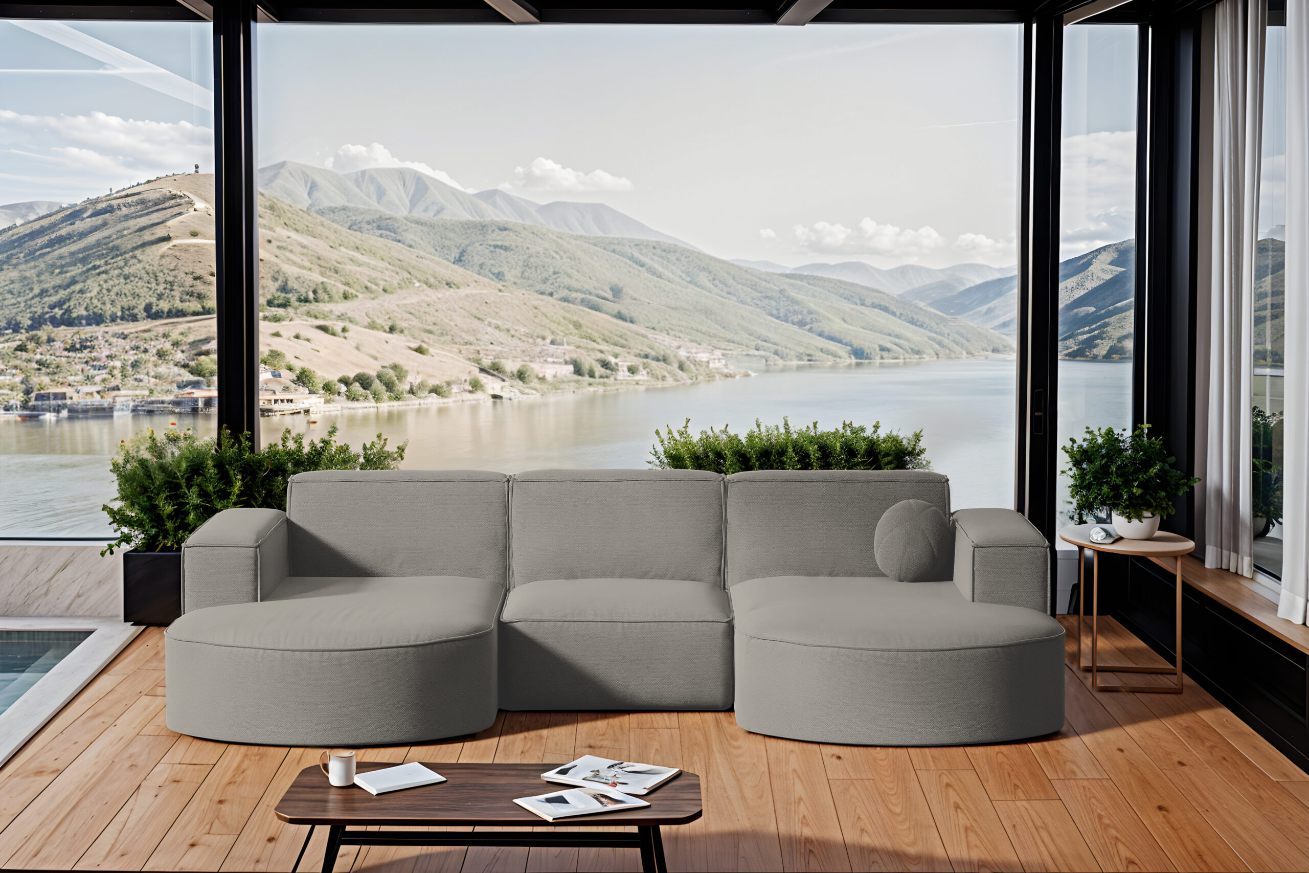 Kaiser Möbel Gartenmöbel Ecksofa,Couch ,Sofa U-Form Garten Modena Studio U Patio Hellgrau