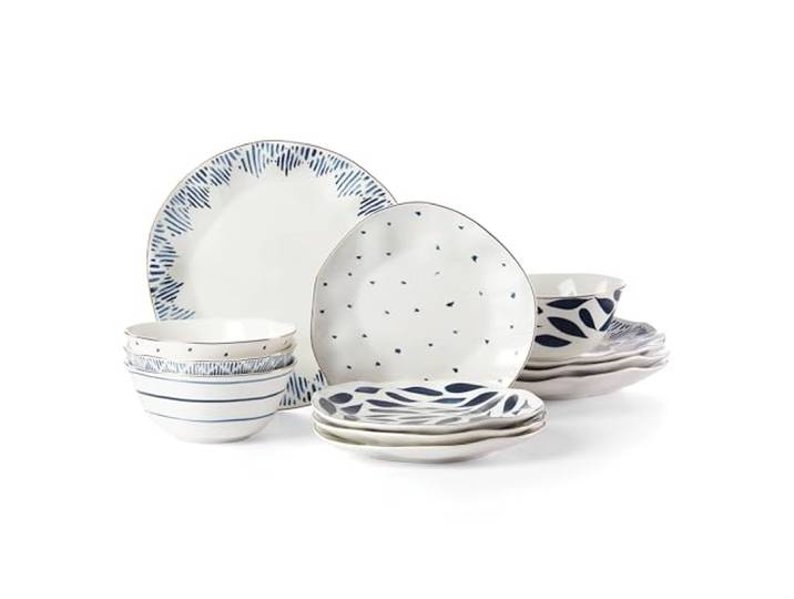 Lenox Blue Bay Geschirrset, 12-teilig Keramik, spülmaschinenfest, mikrowellengeeignet, Teller und Schüssel-Sets für Küche und Esszimmer, 27,9 cm Teller