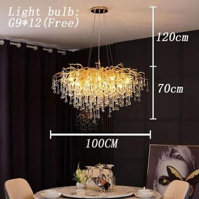 Uplift Picks Luxury Gold Crystal Chandelier LED Modern Lighting Fixture 100 Cm Pendant gold Body cold White
