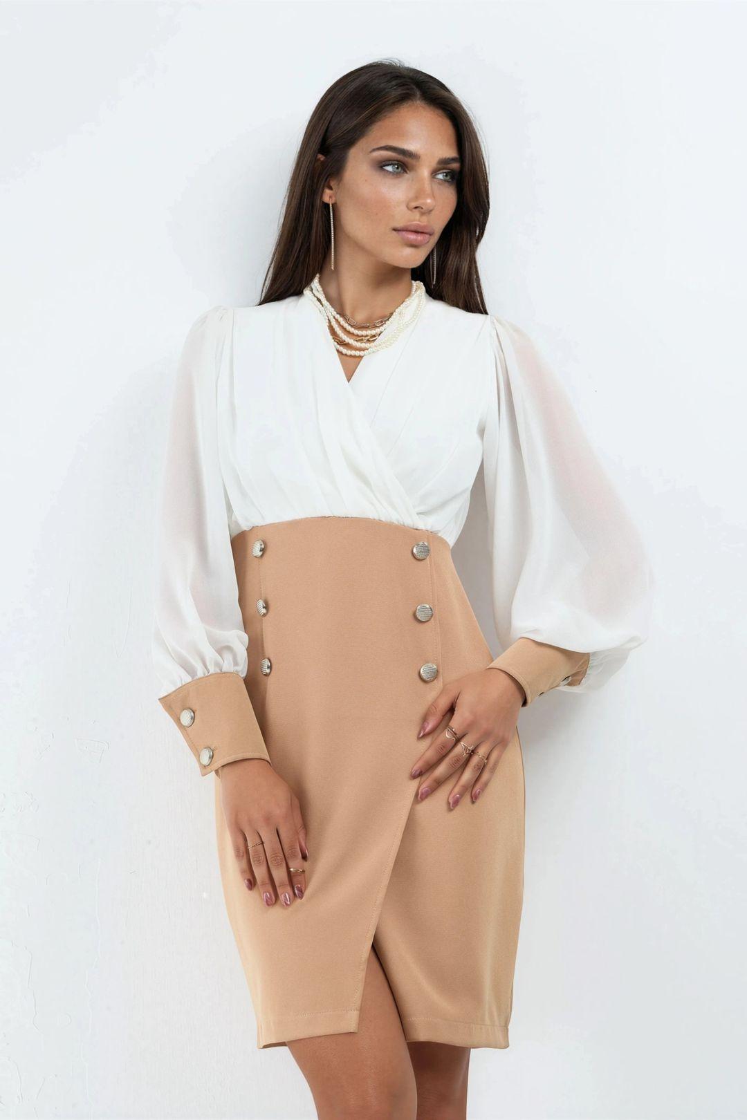 V-Ausschnitt Midi-Kleid mit Knopfdetails