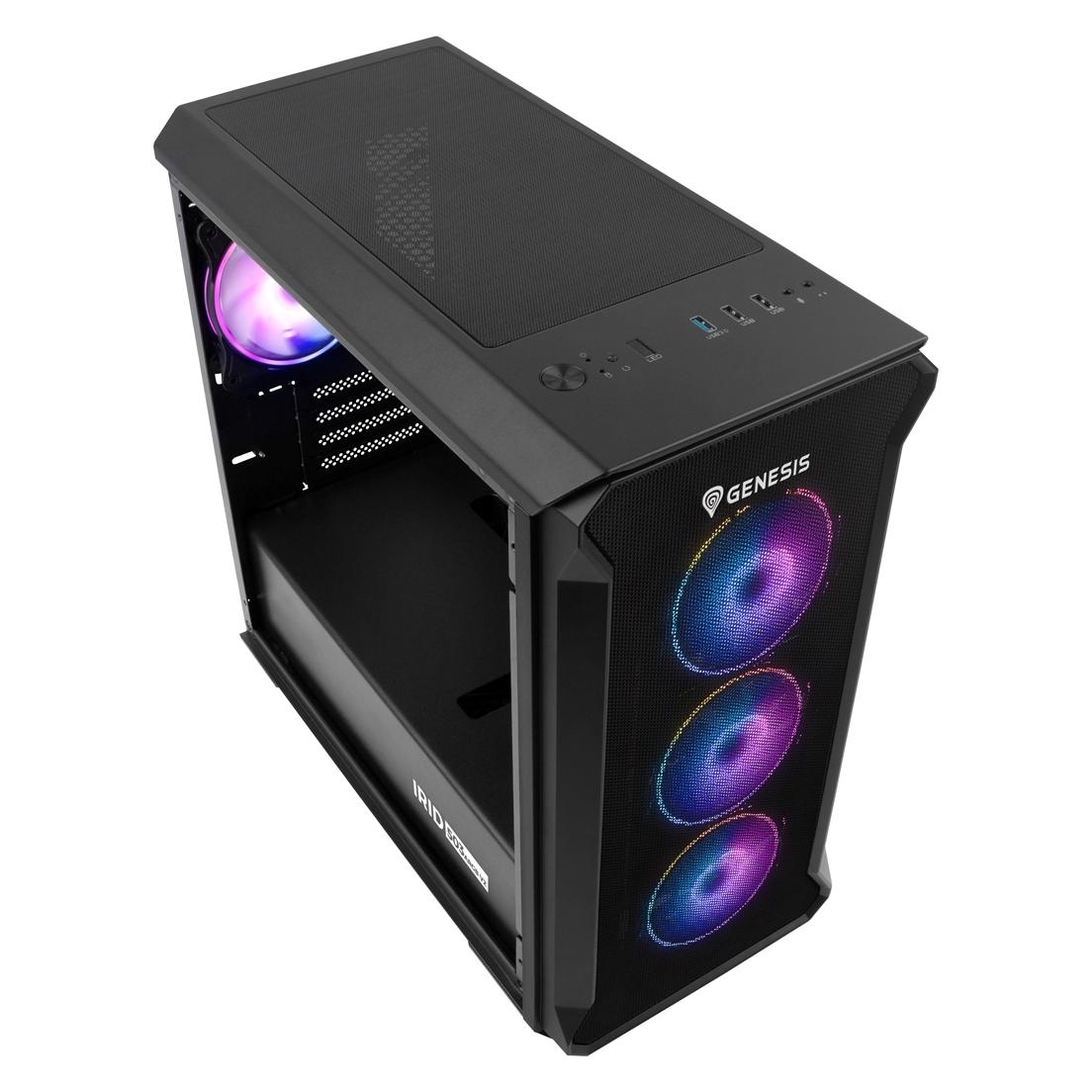 Genesis IRID 503 ARGB PC-Gehäuse, Micro Tower, 2xUSB 2.0, 2x Klinke, 1xUSB 3.0, Schwarz (Mini-ITX) (NPC-1559)