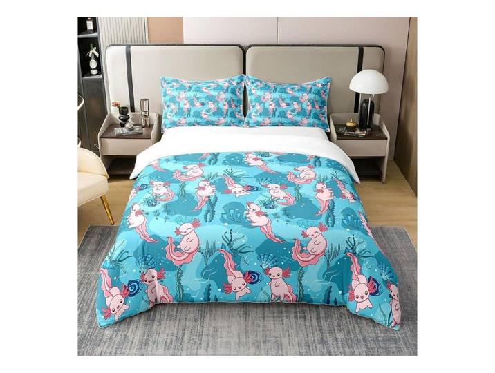 LuxusKollektion Jugendbettwäsche Bettwäsche-Set 200x200 Cartoon Axolotl Ozean