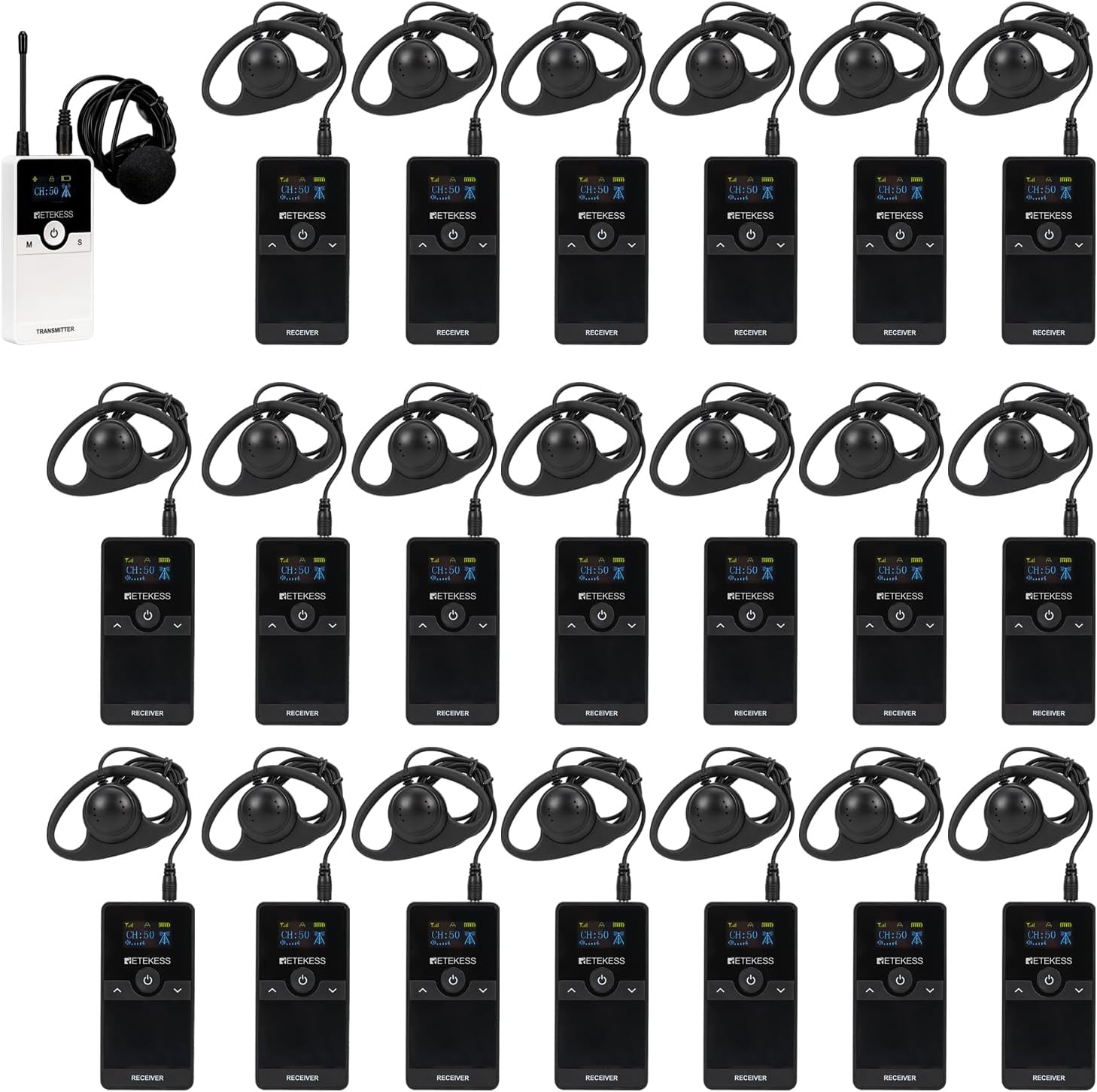 Retekess TT116 Tour guide system , 50-Kanal-Dolmetschersystem, 200 m Lärmreduzierung, Kabelloses Audio System für Tourismus, Kirche, Fabrik, Konferenz