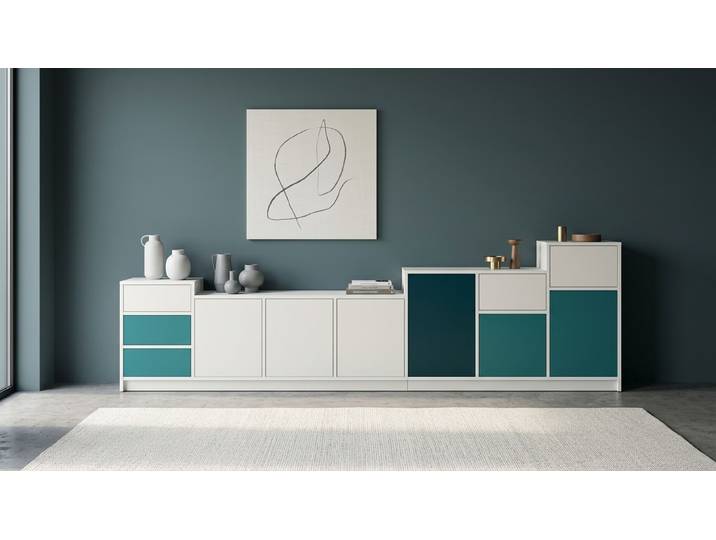 Sideboard mit bunten Türen - TV-Kommode wie vom Tischler MDF Beschichtet MDF Weiß matt