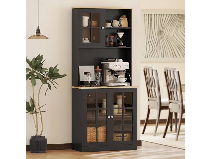 HOMCOM Buffet Cuisine Noir/Chêne 3 Portes