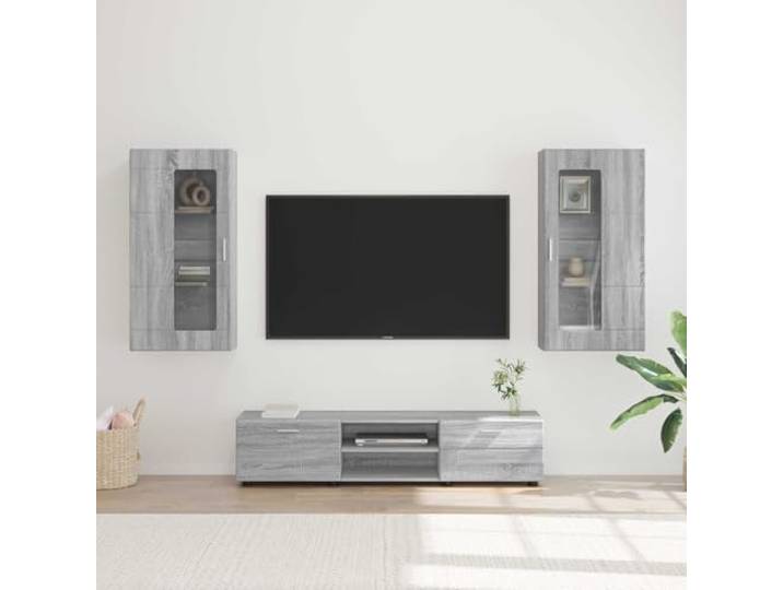Molumvel TV-Schrankset Florin, Wohnwand mit 2 Türen, Regale, Holzwerkstoff Graue Sonoma Optik, Mattes Finish, Modernes Design, Stabiler Stauraum
